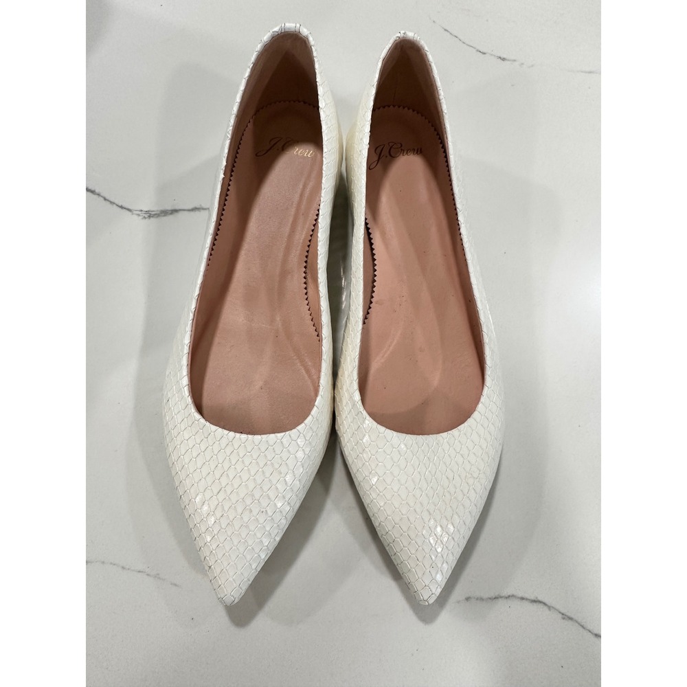 J.Crew White Snake Embossed Leather Pointed Toe Flats Shoes Womens 6.5